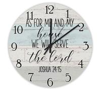 Madcolitote Jesus Quote Wall Clock Large Wooden Wall Clocks Battery Operated 12 Inch As for Me And My House Bible Verse Decor For Office Home Decor Wedding Birthday Housewarming Gift