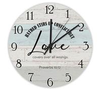 Madcolitote Jesus Quote Wall Clock Round Decorative Clocks 10 Inch Hatred Stirs Up Conflict Bible Verse Christian Decor Retirement Living Room Decor Gift for Man Woman Friend Anniversary