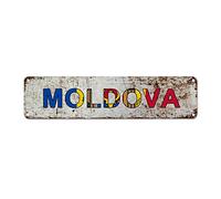 Madcolitote Moldova Flag Street Signs Customized Moldova National Flag Metal Sign Patriotic Aluminum Metal Sign Country Souvenir Vintage Rustic Wall Art Gift for Foreign Friend, Neighbor 12x3in