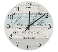 Madcolitote My Command Is This Love Each Other As I Have Loved You Wooden Wall Clock Bible Verse 10 Inch Large Wall Clocks Battery Operated Religious Decor for Office School Bathroom