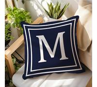 Madcolitote Navy Blue A-Z 26 Letter Pillow Case Monogram Initial Letters M Throw Pillow Farmhouse Cushion Cover Pillow Covers 20x20in Decorative Pillowcase Gifts for Wedding Anniversary Holiday