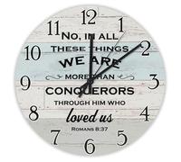 Madcolitote No in All These Things We Are More Than Conquerors Wooden Wall Clock Bible Verse Christian Wall Clocks 12 Inch Religious Quote Art Decor for Living Room Bedroom Office