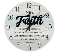 Madcolitote Now Faith Is Confidence Wall Clock Bible Verse Large Wall Clocks Battery Operated 15 Inch Farmhouse Christian Wall Decor for Living Room Kitchen Bedroom Office