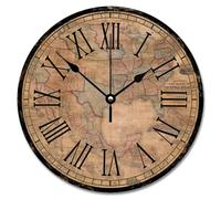 Madcolitote Old World Map Wall Clock Wood Floor Medieval Europe 12 Inch Large Wall Clocks Battery Operated Shabby Chic Beach Decor Living Room Bedroom Kitchen Christmas Birthday Gift