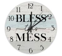 Madcolitote Religious Faith Wall Clock 10 Inch Wall Clocks Battery Operated Bless This Mess Bible Verse Christian Decor For Living Room Bedroom Kitchen Farmhouse Decor Birthday Gift