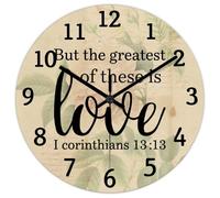 Madcolitote Religious Faith Wall Clock 12 Inch Round Wall Clocks But The Greatest of These Is Love I Corinthians 13-13 Jesus Bible Verse Decor For Living Room Bedroom Office Kitchen Gift