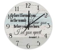 Madcolitote Religious Faith Wall Clock Large Wooden Wall Clocks 12 Inch Before I Formed You in The Womb I Knew You Jesus Bible Verse Living Room Decor Gift for Man Woman Friend Anniversary