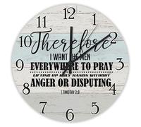 Madcolitote Religious Faith Wall Clock Round Decorative Clocks 10 Inch Therefore I Want The Men Everywhere to Pray Bible Verse Decor Living Room Decor Gift for Man Woman Friend
