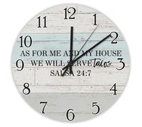 Madcolitote Religious Faith Wall Clock Round Decorative Clocks 15 Inch As for Me And My House We Will Serve Tacos Jesus Bible Verse Living Room Decor Gift for Man Woman Friend Anniversary