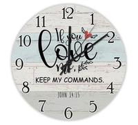 Madcolitote Religious Faith Wall Clock Round Decorative Clocks 15 Inch If You Love Me keep My Commands Jesus Bible Verse Decor For Living Room Bedroom Office Kitchen Wedding Gift