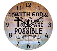 Madcolitote Religious Quote Art Wall Clock 10 Inch Round Wall Clocks With God All Things Are Possible Matthew 19 26 Bible Verse Decor For Living Room Bedroom Kitchen Birthday Gift