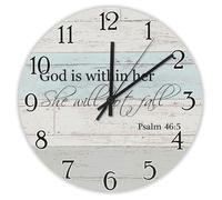 Madcolitote Religious Quote Art Wall Clock 12 Inch Wall Clocks God Is Within Her She Will Not Fall Psalm 46:5 Jesus Bible Verse Decor Living Room Decor Gift for Man Woman Friend Anniversary