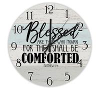 Madcolitote Religious Quote Art Wall Clock 15 Inch Round Wall Clocks Battery Operated Blessed Are Those Who Mourn Jesus Bible Verse Decor For Office Home Decor Birthday Housewarming Gift