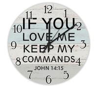 Madcolitote Religious Quote Art Wall Clock 15 Inch Round Wall Clocks If You Love Me keep My Commands.John 14:15 Bible Verse Christian Living Room Decor Gift for Man Woman Friend Anniversary