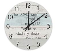 Madcolitote Religious Quote Art Wall Clock 15 Inch Wall Clocks The LORD Lives! Praise Be to My Rock Jesus Bible Verse Decor Retirement Living Room Decor Gift for Man Woman Friend Anniversary