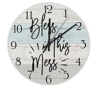 Madcolitote Religious Quote Art Wall Clock Round Decorative Clocks Battery Operated 12 Inch Bless This Mess Bible Verse Decor For Living Room Bedroom Kitchen Farmhouse Decor Birthday Gift