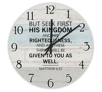 Madcolitote Religious Quote Art Wall Clock Wall Clocks 12 Inch But Seek First His Kingdom And His Righteousness Matthew 6:33 Bible Verse Christian Decor Living Room Decor Gift for Man Woman Friend