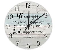 Madcolitote Religious Quote Art Wall Clock Wooden Wall Clocks 15 Inch When I Said My Foot Is Slipping Psalm 94:18 Bible Verse Decor For Living Room Bedroom Kitchen Birthday Gift