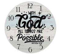 Madcolitote Religious Wall Clock 10 Inch Wooden Wall Clocks Battery Operated Silent All Things Are Possible Bible Verse Christian Decor Living Room Bedroom Kitchen Christmas Birthday Gift