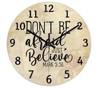 Madcolitote Religious Wall Clock 10 Inch Wooden Wall Clocks Don't Be Afraid Just Believe Mark 5 36 Bible Verse Christian Decor Living Room Bedroom Kitchen Christmas Birthday Gift