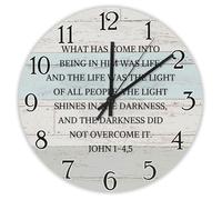 Madcolitote Religious Wall Clock 12 Inch Wooden Wall Clocks What Has Come Into Being in Him Was Life John 1:5 Bible Verse Christian Decor Living Room Bedroom Kitchen Christmas Birthday Gift