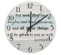 Madcolitote Religious Wall Clock Round Decorative Clocks 15 Inch But Seek First His Kingdom Matthew 6:33 Bible Verse Christian Decor For Office Home Decor Wedding Birthday Housewarming Gift