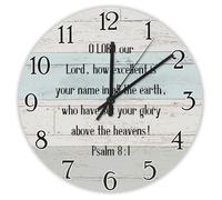 Madcolitote Religious Wall Clock Round Decorative Clocks 15 Inch Our Lord How Excellent Is Your Name in All The Earth Bible Verse Christian Decor Living Room Decor Gift for Man Woman Friend