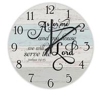 Madcolitote Religious Wall Clock Wooden Wall Clocks Battery Operated 15 Inch As for Me And My House We Will Serve The Lord Bible Verse Decor Living Room Bedroom Kitchen Christmas Birthday Gift