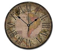Madcolitote Retro Wood Grain Cracks Medieval Europe Wooden Wall Clock Old World Map Wall Clocks Battery Operated 12 Inch Silent Non-Ticking Retired Decor for Office School Bathroom