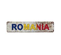 Madcolitote Romania Flag Street Signs Customized Romania National Flag Metal Sign Patriotic Aluminum Metal Sign Country Souvenir Vintage Rustic Wall Art Gift for Foreign Friend, Neighbor 18x4in