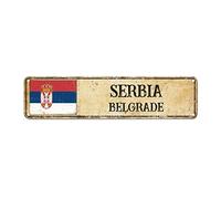 Madcolitote Serbia Street Sign Custom Serbia Flag Signs BELGRADE Capital Country City Souvenir Metal Tin Sign RusticHome Decoration Indoor & Outdoor Decor Gift for Foreign Friend, Neighbor 6x24in