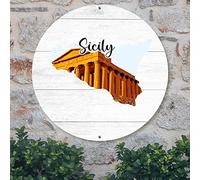 Madcolitote Sicily Map Landmark Metal Tin Sign Sicily Country Travel Custom Welcome Metal Sign 12x12in Country Rustic Wreath Sign Wall Art Decor For Bedroom Living Room Kitchen Front Porch