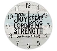 Madcolitote The Joy of The Lord Is My Strength Nehemiah 8 10 Wooden Wall Clock Bible Verse 10 Inch Wall Clocks Battery Operated Religious Decor for Bedroom Living Room Office