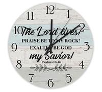 Madcolitote The LORD Lives Praise Be to My Rock! Wall Clock Bible Verse Wooden Wall Clocks Battery Operated 15 Inch Farmhouse Christian Home Decor for Kitchen Bedroom Living Room Office