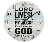 Madcolitote The LORD Lives! Praise Be to My Rock! Wooden Wall Clock Bible Verse 15 Inch Large Wall Clocks Battery Operated Silent Christian Religious Decor for Office School Bathroom