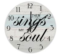 Madcolitote Then Sings My Soul Wooden Wall Clock Bible Verse Decorative Clocks Battery Operated 12 Inch Non-Ticking Religious Quote Art Decor for Office School Bathroom
