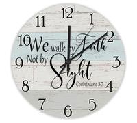 Madcolitote We Walk by Faith Not by Sight Corinthians 5:7 Wall Clock Bible Verse 10 Inch Round Wall Clocks Farmhouse Christian Home Decor for Living Room Kitchen Bedroom Office