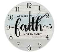 Madcolitote We Walk by Faith Not by Sight Corinthians 5:7 Wall Clock Bible Verse Large Wall Clocks 12 Inch Farmhouse Christian Home Decor for Living Room Kitchen Bedroom Bathroom