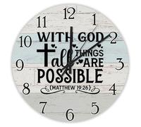 Madcolitote With God All Things Are Possible Matthew 19 26 Wooden Wall Clock Bible Verse Christian 10 Inch Large Wall Clocks Religious Faith Decor for Living Room Bedroom Office