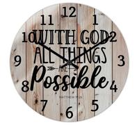 Madcolitote with God All Things Are Possible MATTHEW 19-26 Wooden Wall Clock Bible Verse Christian 10 Inch Wall Clocks Battery Operated Christian Religious Decor for Office School Bathroom