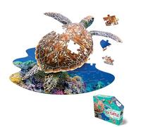 Madd Capp: I Am Lil' Sea Turtle - 48 Piece Puzzle - Kids Aquatic Animal-Shaped Jigsaw, 25x18 Size, Poster Reference, Educational Fun Fact Booklet