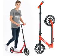 Madd Gear Metro 250 Folding Adult & Teen Scooter - Adjustable, Lightweight, 2-Wheel Commuter Scooter with Large Smooth Rolling Wheels (Black/Red)