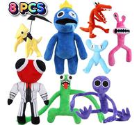 MADDER AKKA Rainbow Monster Best Friends Plush Set of 8 Stuffed Toy Dolls Friends Plush Rainbow Game Stuffed Plushies Teddy Red Blue Green Orange Pink Purple Yellow Cyan