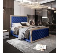 Maddison Upholstered Soft Velvet Metal Bed Frame - Blue