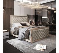 Maddison Upholstered Soft Velvet Metal Cream Bed Frame