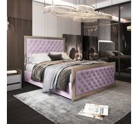 Maddison Upholstered Soft Velvet Metal Pink Bed Frame