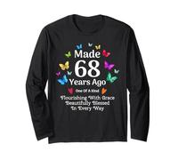 Made 68 Years Ago Butterfly 68 Year Old Women 68th Birthday Long Sleeve T-Shirt