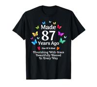 Made 87 Years Ago Butterfly 87 Year Old Women 87th Birthday T-Shirt