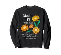 Made 91 Years Ago Sunflower 91 Year Old Women 91st Birthday Sweatshirt