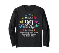 Made 99 Years Ago Butterfly 99 Year Old Women 99th Birthday Long Sleeve T-Shirt